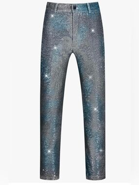 Lars Amadeus Glitter Pants  Disco Party Dance Sparkle Shiny Slacks Trousers
